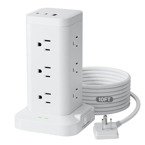 Power Strip Tower with Surge Protector 1800J, Fast Charging Tower PD20W USB-C Ports with 12 AC Outlets, 10ft Extension Cord for Home Office Dorm Room, White - Image 1