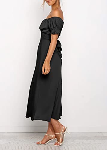 KIRUNDO Women's 2026 Spring Summer Satin Wedding Guest Midi Dress Off The Shoulder Wrap Party Cocktail Formal Prom Dresses(Black, Large) - Thumbnail 5