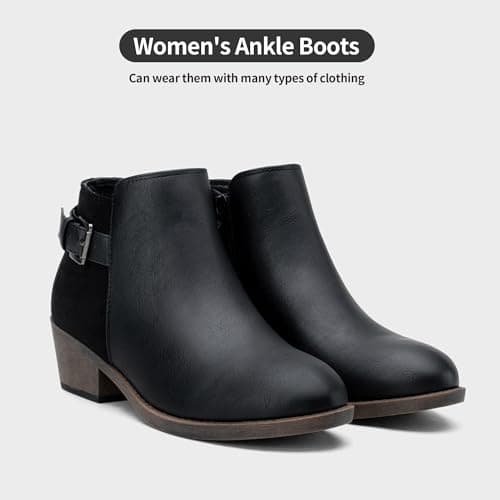 Jeossy Women’s Black Ankle Short Boots, Western Chunky Low Heel Cowboy 9617 Booties with Zipper, Size 9M US, (DJY9617 Black 09) - Thumbnail 6