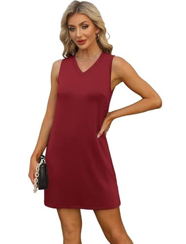 BKRIVE V-Neck Summer Casual Beach Dress for Women 2026 Vacation Women's Sleeveless Sundress with Split Wine - Thumbnail 4