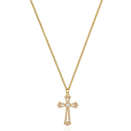 LOYATA 14K Gold Plated Cross Necklace for Women Dainty Flat Guide Cross Pendant Necklace Simple Tiny Necklace Jewelry Gift - Image 1