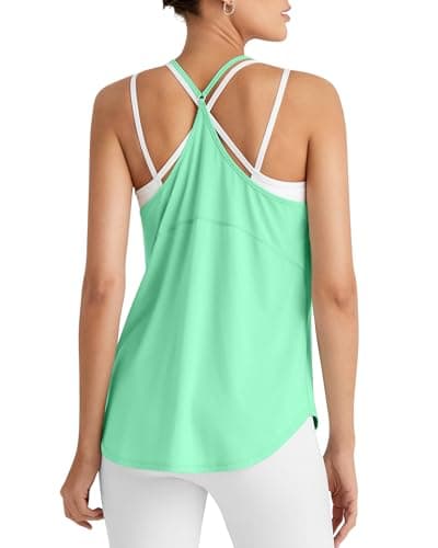 G4Free Workout Tank Tops for Women Running Athletic Yoga Top Stretchy Racerback Gym Tanks Loose Fit Training Pilates (Mint,M) - Image 1