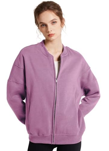 GEMLON Womens Zip Up Sweatshirts Jackets Long Sleeve Casual Loose Outwear with Pockets Purple L - Thumbnail 5