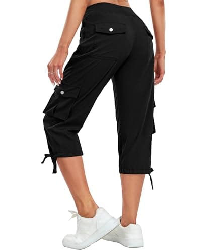 Women's Cargo Capris Pants with 6 Pockets Lightweight Quick Dry Travel Hiking Summer Pants for Women Casual Black - Image 1