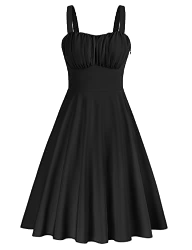 Belle Poque Womens Black Dress 2026 Summer Spaghetti Strap Sleeveless A-Line Flowy Vintage Elegant Beach Sun Dress Large - Image 1