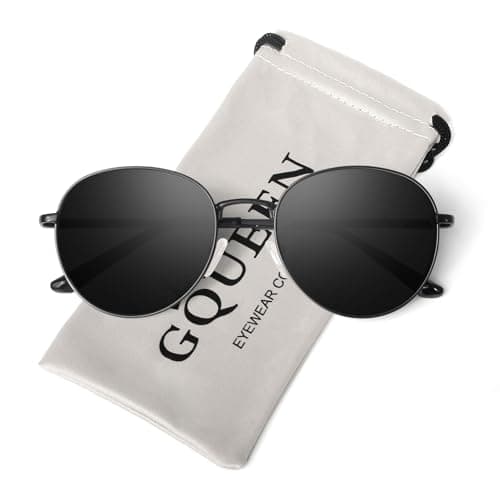 GQUEEN Retro Round Polarized Sunglasses Womens Men Spring Hinge Metal Frame Trendy Hippie Oval Sun Glasses Shades UV400,Black - Image 1