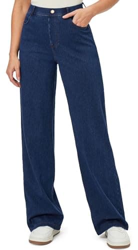 IUGA Wide Leg Jeans Woman Stretchy Sweatpant Jeans Women Pull On Baggy Jean High Waisted Trendy Straight Casual Denim Pants Dark Blue - Image 1