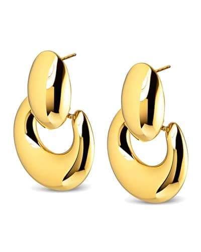 UANNEAU Gold Chunky Earrings for Women Trendy, 14K Gold Plated Dainty Blod Big Earrings Statement Minimalist Hypoallergenic Earrings Gifts for Her Mom - Image 1