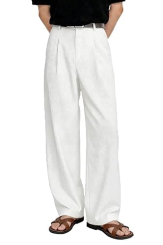 Heyfanee White Linen Pants Men Casual Loose Fit Summer Beach Pants for Men with Pockets 28 - Image 1