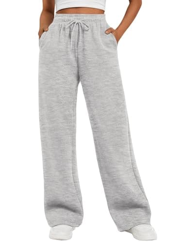 AFFOLE Womens Sweatpants Fall Clothes Grey Sweatpants Wide Straight Leg Cargo Pants Flare Drawstring Fashion Teen Girl Joggers Winter Clothing - Image 1