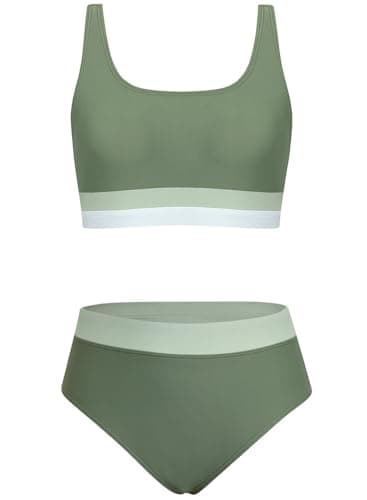 Alakuoti Girls Swimsuit Color Block Adjustable Straps Bikini Sets Teen Girl Two Piece Bathing Suits with Chest Pad Size 16 Green - Image 1