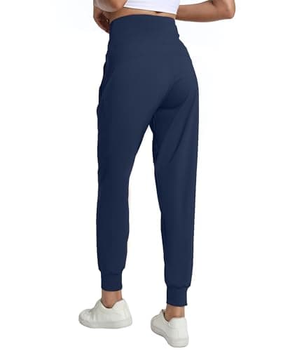 zsenoxaxi Womens Fleece Lined Joggers with Zipper Pockets High Waisted Lightweight Athletic Tapered Pants for Travel Workout Casual(Navy Blue Fleece,L) - Thumbnail 5
