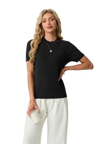 Lepunuo Sweaters for Women Wool Blend Business Casual Sweaters Spring Summer Dressy Casual Cashmere Basic Pullover Tops Black - Thumbnail 5