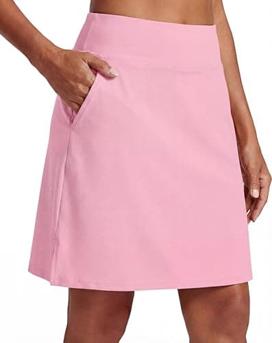 PrinStory Tennis Skirt for Women High Waisted Golf Skort Athletic Skirt Pickleball Skorts with Zipper Pockets Pink-S - Image 1