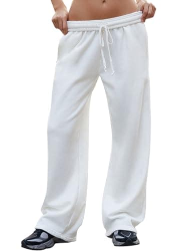 FACDIBY Women's Wide Leg Sweatpants High Waisted Baggy Interior Drawstring Sweatpants Straight Leg Sweat Pants, White XS - Image 1
