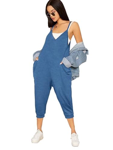 STOLKISS Women’s Casual Overalls Jumpsuits Loose Sleeveless Adjustable Spaghetti Strap Wide Leg Long Pants Romper with Pockets