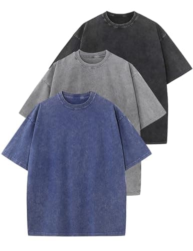 Arssm 3 Pack Men Oversized T Shirts Vintage Tee Loose Fit Short Sleeve Casual Streetwear Baggy Washed Unisex Tops(BlackGreyBlue-M) - Image 1
