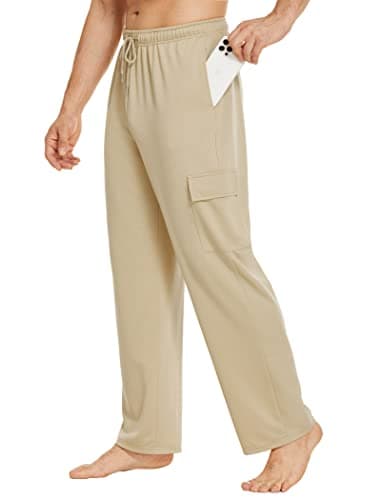 Deyeek Mens Lounge Pants with Pockets Straight Leg Cargo Sweatpants Gym Cargo Sweats for Men Baggy Cotton Yoga Sweatpants Khaki - Image 1