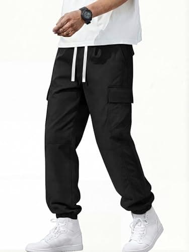 Crastimo Men Baggy Hiking Pants Elasticity Waist Wide Tapered Leg Jogging 4 Pockets Cozy Boy Sweatpants 2026 Spring Valentine Day Gift Black S - Thumbnail 6