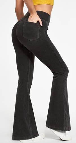 IUGA Black Jeans for Women High Waist Stretchy Flare Pants Bell Bottom Jeans Pull On Wide Leg Sweatpant Jean Flare Leggings(Denim Black, Large) - Thumbnail 2