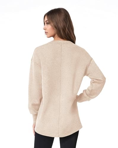 COCOMARTS Womens V Neck Sweatshirts Long Sleeve Casual Shirts Pullover Comfy Tunic Tops 2025 Fall Fashion Outfits Clothes Apricot Small - Thumbnail 3