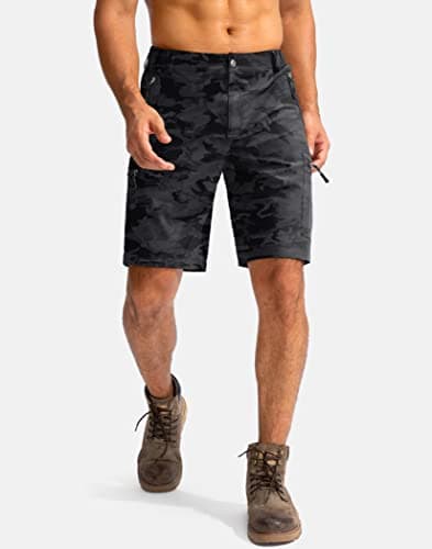 Pudolla Men's Hiking Cargo Shorts 9" Lightweight Outdoor Work Shorts for Men Travel Golf Camping Casual with 5 Zipper Pockets(Black Camo Medium) - Thumbnail 2
