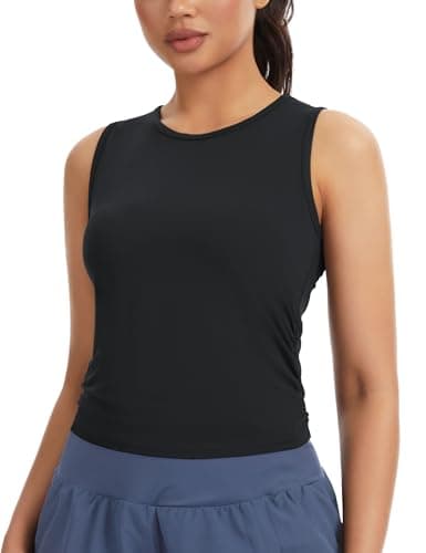 THE GYM PEOPLE Women’s Ruched Tank Tops Slim Fit Breathable Soft Basic Running Yoga Sleeveless Workout Shirts Black - Image 1