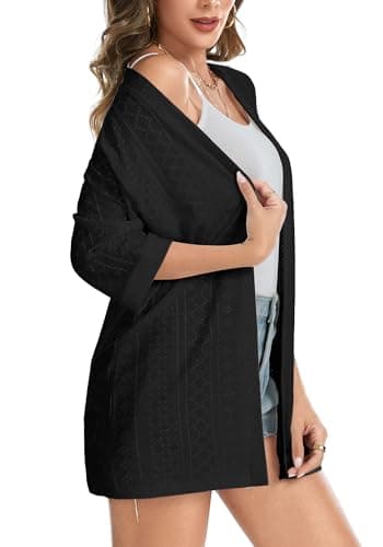 Dimur Kimonos for Women 3/4 Sleeve Cardigans Lightweight Cover Ups Business Casual Outfits Womens Beach Fashion Clothes Black Large - Thumbnail 4