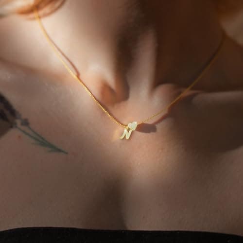 Initial Heart Necklace for Women Teen Girls- 14K Gold Plated, Letter N Necklace for Mom Girlfriend Wife Daughter Grandma, Personalized Jewelry Gift Ideas for Birthday Anniversary Valentine Graduation - Thumbnail 3