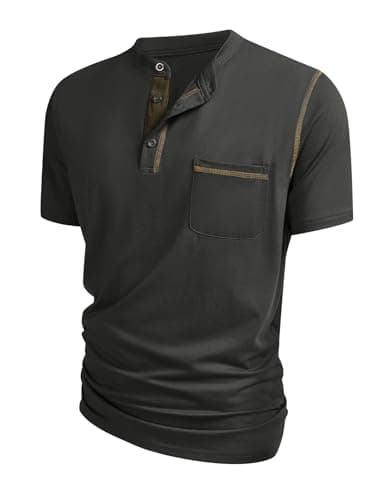Hardaddy Men's Short Sleeve Henley Shirts Casual Summer Lightweight Button Henley Solid T-Shirt Tops Grey S - Image 1