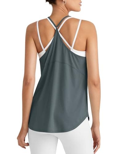G4Free Running Tank Tops for Women Razor Back Workout Yoga Tanks Loose Fit Open Back Athletic Tennis Top(Gray Blue,XXXL) - Image 1