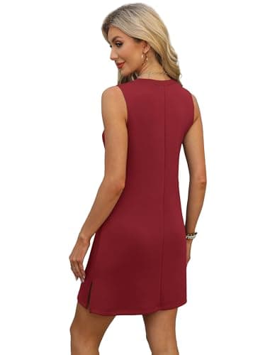 BKRIVE V-Neck Summer Casual Beach Dress for Women 2026 Vacation Women's Sleeveless Sundress with Split Wine - Thumbnail 5