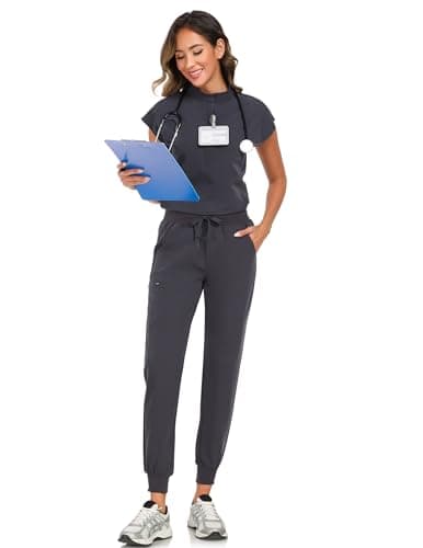 VECARDI Scrub Pants for Women Four Way Stretch Yoga Joggers High Rise Zipper Cargo Pants with 5 Pockets Pewter - Thumbnail 6