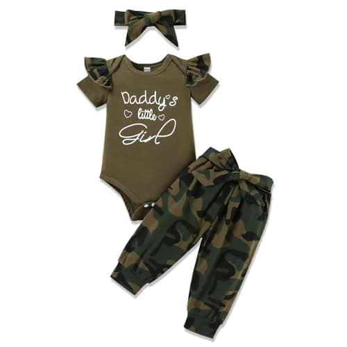 FAMIHAO Baby Girl Clothes Set Daddys Little Girl Printed Ruffle Top Camouflage Pants Newborn Infant Girl Clothing Outfit,6-12M DAG - Image 1
