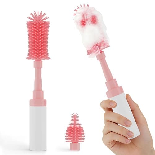ZTX Self-Foaming Silicone Baby Bottle Brush Set - One Press Creates Rich Foam, Cleans Bottles, Breast Pump Parts & Nipples, Includes Detachable Brush & Travel Storage Bag, Pink - Image 1