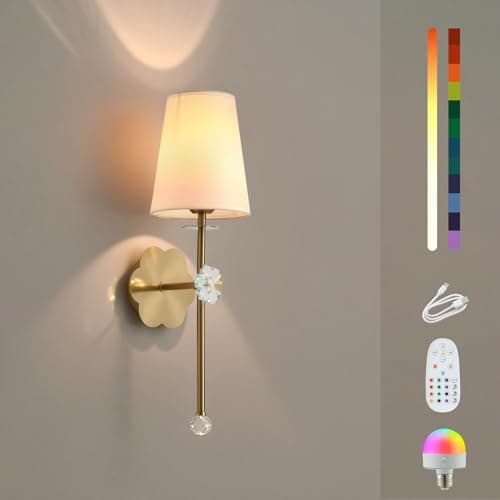 MHSNL Battery Operated Wall Sconces,Crystal Plum Blossom Decor Rechargeable Wall Lights with Detachable and Remote Cordless Wall Sconce Indoor for Bedroom Living Room Hallway Stairs Gold 1 Pack