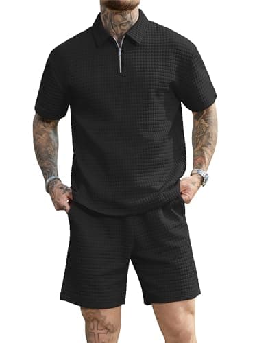 JEMLDL Men's Short Sets 2 Piece Polo Shirt Summer Outfits Casual Fashion Jogging Track Suits Short Sleeve Travel Clothes Black XX-Large - Thumbnail 2