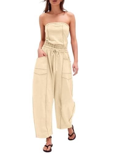Sexyasasii Jumpsuits for women Strapless Romper Summer Casual Off the Shoulder Long Barrel Pants One Piece Outfits with Pockets - Image 1