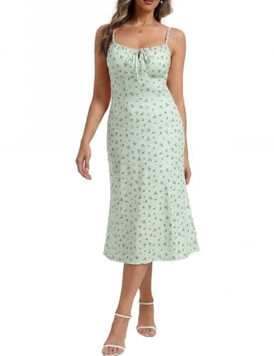 Belle Poque Floral Dress for Women Summer Backless Spaghetti Strap Dresses Cami Dresses Tea Party Dress (Green Blue Floral,M) - Image 1
