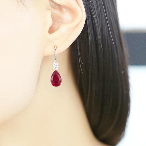 Teardrop Dangle Drop Earrings -925 Sterling Silver Birthstone Earring Jewelry Birthday Gifts for Women,Girlfriend,Wife,Mom - Graduation, Friendship,Birthday, Anniversary (07 - Ruby) - Thumbnail 4
