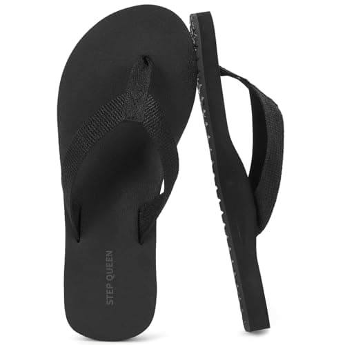 STEP QUEEN Women's Flip Flops Ergonomic Arch Support Sandals Soft Rubber Beach Shoes 2026 Yoga Mat Flip Flops Women Black Size 11 - Image 1