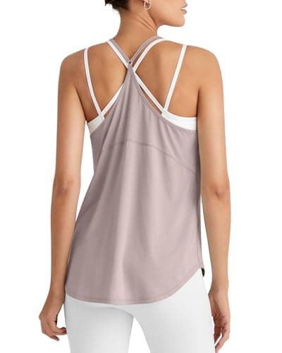 G4Free Workout Tank Tops for Women Spaghetti Strap Running Athletic Loose Fit Yoga Top Active Pilates(Gray Lilac,XL) - Image 1