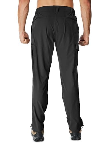MOURCE Summer Hiking Pants Men Lightweight - Water Resistant Stretch Cargo Pants with Pockets, Black - Thumbnail 2