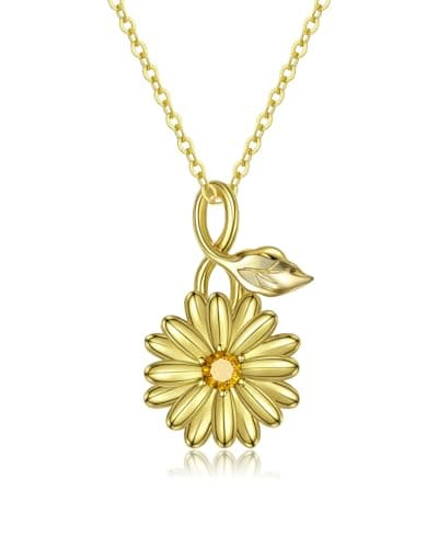 November Chrysanthemum Birth Flower Birthstone Necklace for Women: 14K Gold 925 Sterling Silver November Birth Month Floral Pendant Dainty Cute Jewelry for Her Mom Wife Daughter Birthday Gifts - Image 1