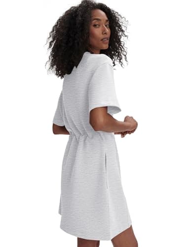 COCOMARTS Dresses for Women Summer Short Sleeve Crew Neck Sweatshirt Dress Drawstring Waist Tunic Tops Mini Vacation Sundress Gray X-Large - Thumbnail 3