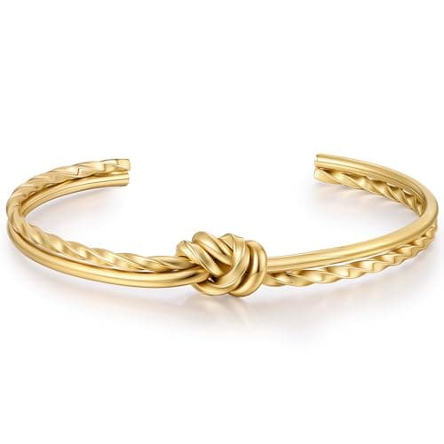 Turandoss Gold Bracelets for Women - Dainty 18K Gold Plated Knot Twist Bracelets for Women Trendy Personalized Twist Knot Cuff Bangle Bracelet Adjustable Open Bangle Cuff Bracelet Jewelry Gifts - Image 1