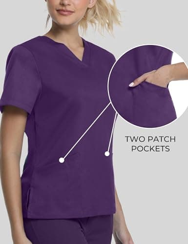 Scrubs for Women, Soft V-Neck Scrub Tops, Stretch and Wrinkle-Free Fabric with 2 Pockets, Breathable & Easy Care Purple - Thumbnail 3