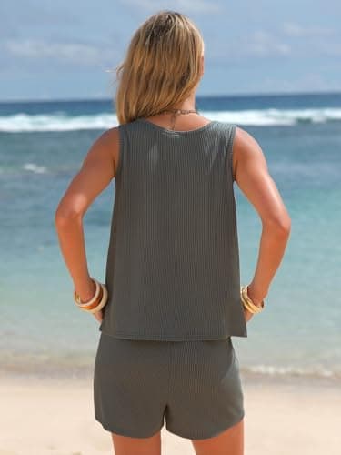 EXLURA Women's Summer 2 Piece Outfits Sleeveless Tank Top Matching Shorts Sets Lounge Sets Beach Vacation Cruise Clothes 2026 - Thumbnail 5