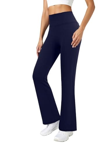 COPYLEAF Flare Leggings for Women High Waisted Seamless Yoga Pants Tummy Control Workout Gym Leggings Bootcut Pants(Navy Blue S) - Thumbnail 2