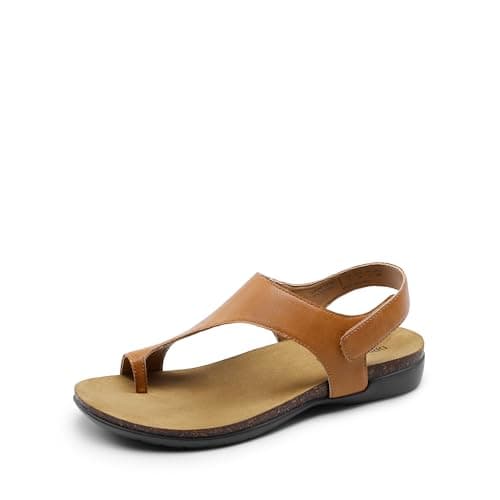 DREAM PAIRS Women's Comfortable Cork Footbed Arch Support Sandals Casual to Dressy Thong Walking Flat Sandals for Summer,Size 6.5,Tan,DWUMFS2509